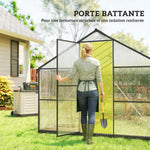 Serre de jardin en aluminium polycarbonate, serre avec fenêtres supérieures réglables 363x247x205cm noir