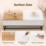Table Basse Extensible avec Plateau Coulissant, Table de Salon avec Rangement Caché et Pieds en Acier, Blanc