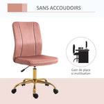 Chaise de bureau fauteuil pivotant 360° ergonomique hauteur réglable revêtement velours  rose et doré
