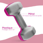 Lot de 2 haltères hexagonales avec poignée antidérapante pour l'entraînement à la maison, 2 x 3 kg, rose
