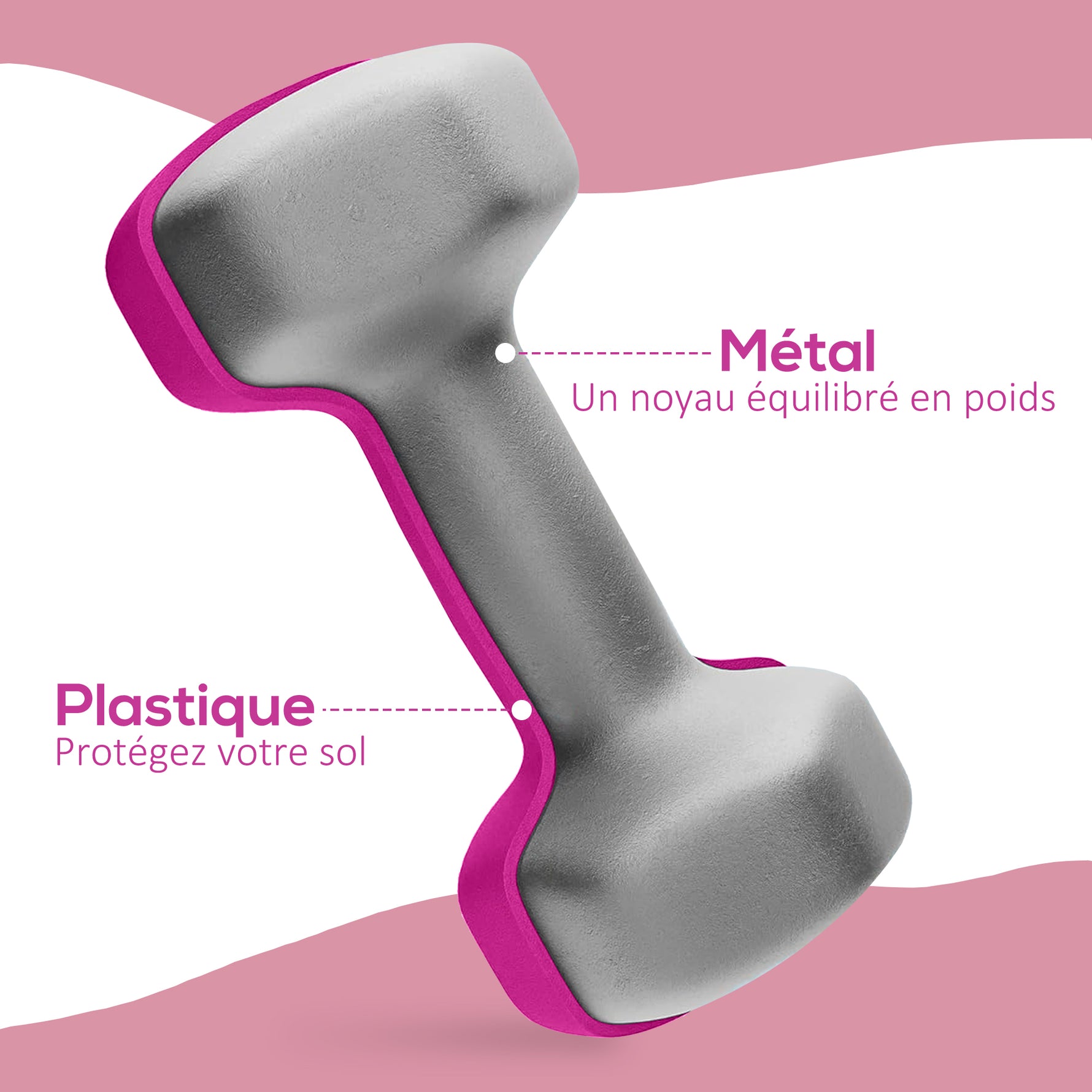 Lot de 2 haltères hexagonales avec poignée antidérapante pour l'entraînement à la maison, 2 x 3 kg, rose