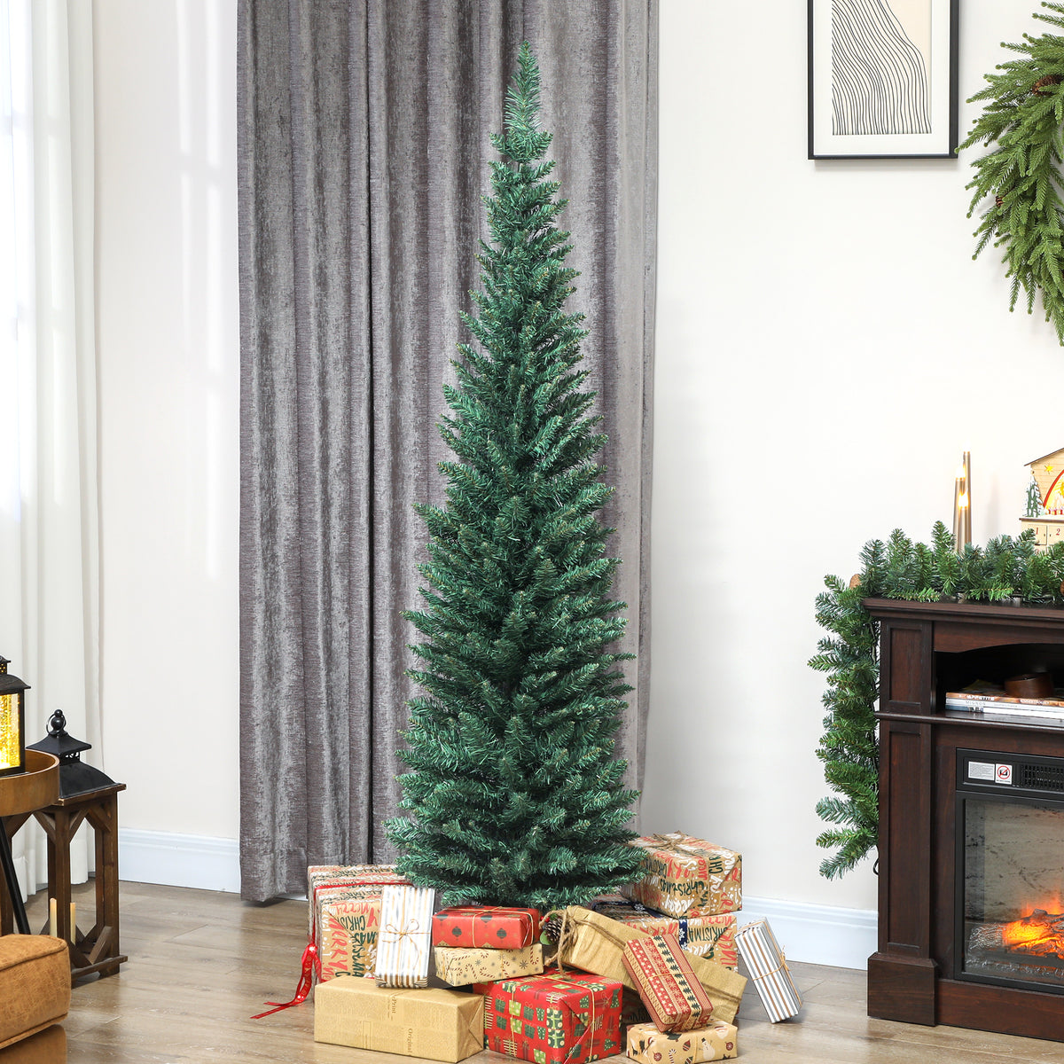 Künstlicher Weihnachtsbaum 180 cm, schmaler Tannenbaum, 321 Zweige, einfach aufzubauen und zu verstauen, für Haus und Büro, grün