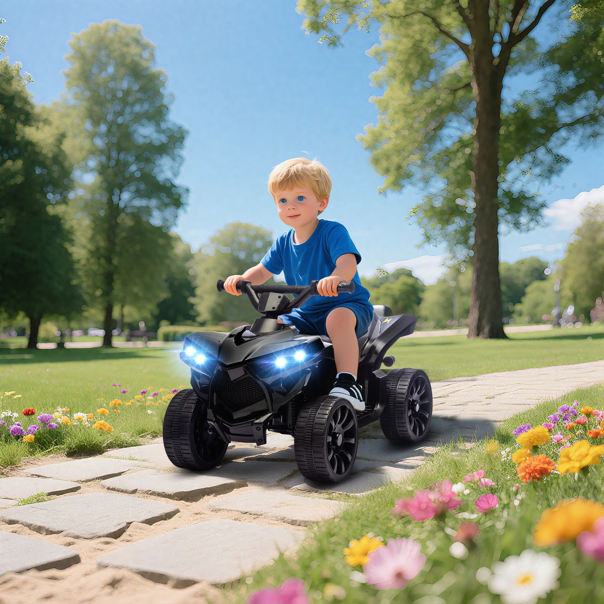 Quad Électrique Enfant 6V, Voiture Électrique Enfants ATV, Musique et Phares LED, 18-56 Mois, 70x42x45cm, Noir