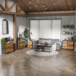 Table de Chevet avec 2 Tiroirs Tissus Table d'appoint petit Meuble de Rangement Style Industriel Commode 2 tiroirs - 45 x 40 x 70,5 cm - Bois et métal