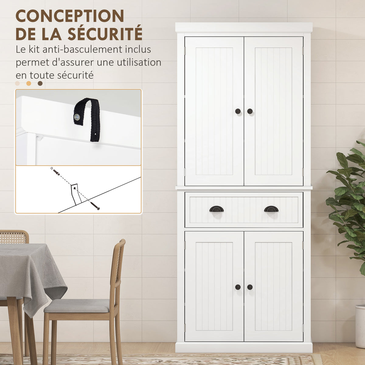 Armoire de cuisine buffet cuisine multi-rangements étagères réglables 4 portes grand tiroir 76,2 x 40,2 x 183 cm blanc