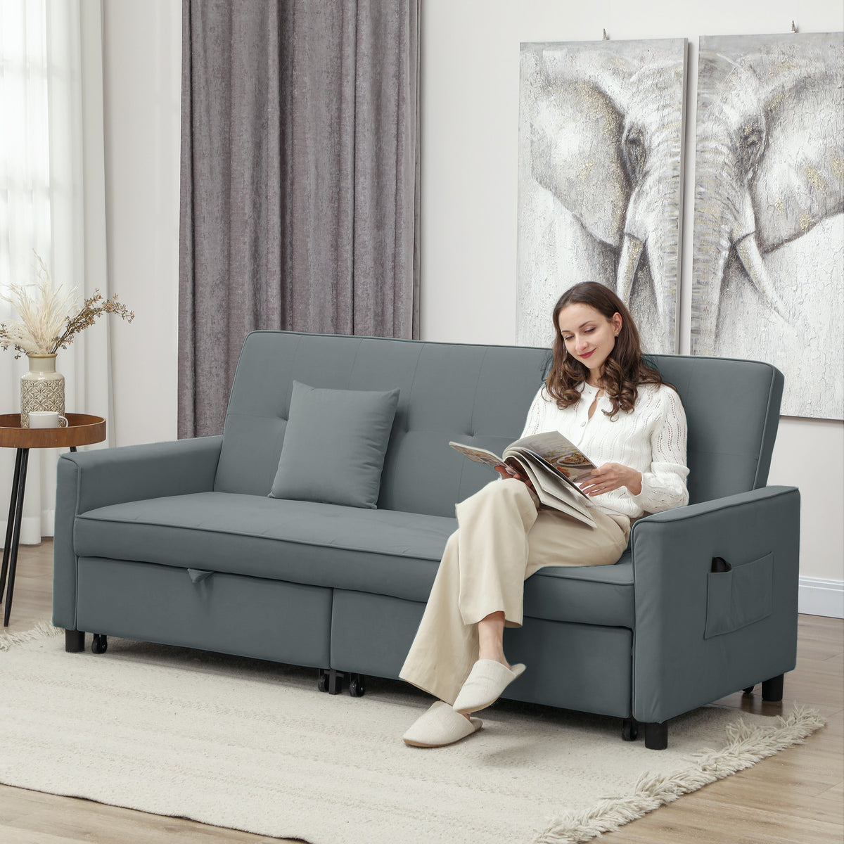 Canapé convertible 3 places canapé-lit clic-clac réversible avec dossier réglable et coussins, 196 x 90 x 89 cm, gris