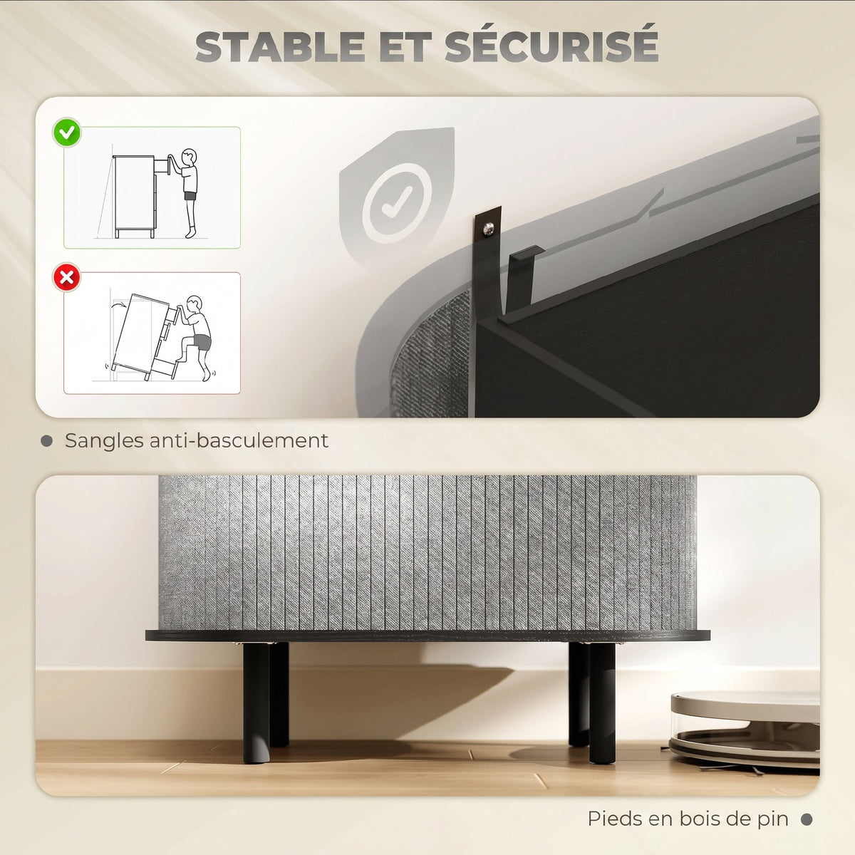 Dressoir voor de woonkamer, ovaal opbergmeubel met 2 schuifdeuren en 2 compartimenten, 80 x 40 x 78 cm, grijs