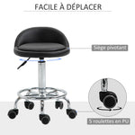 Lot de 2 tabouret à roulette pivotant 360°, assise réglable 47-62H cm, acier chromé revêtement synthétique noir