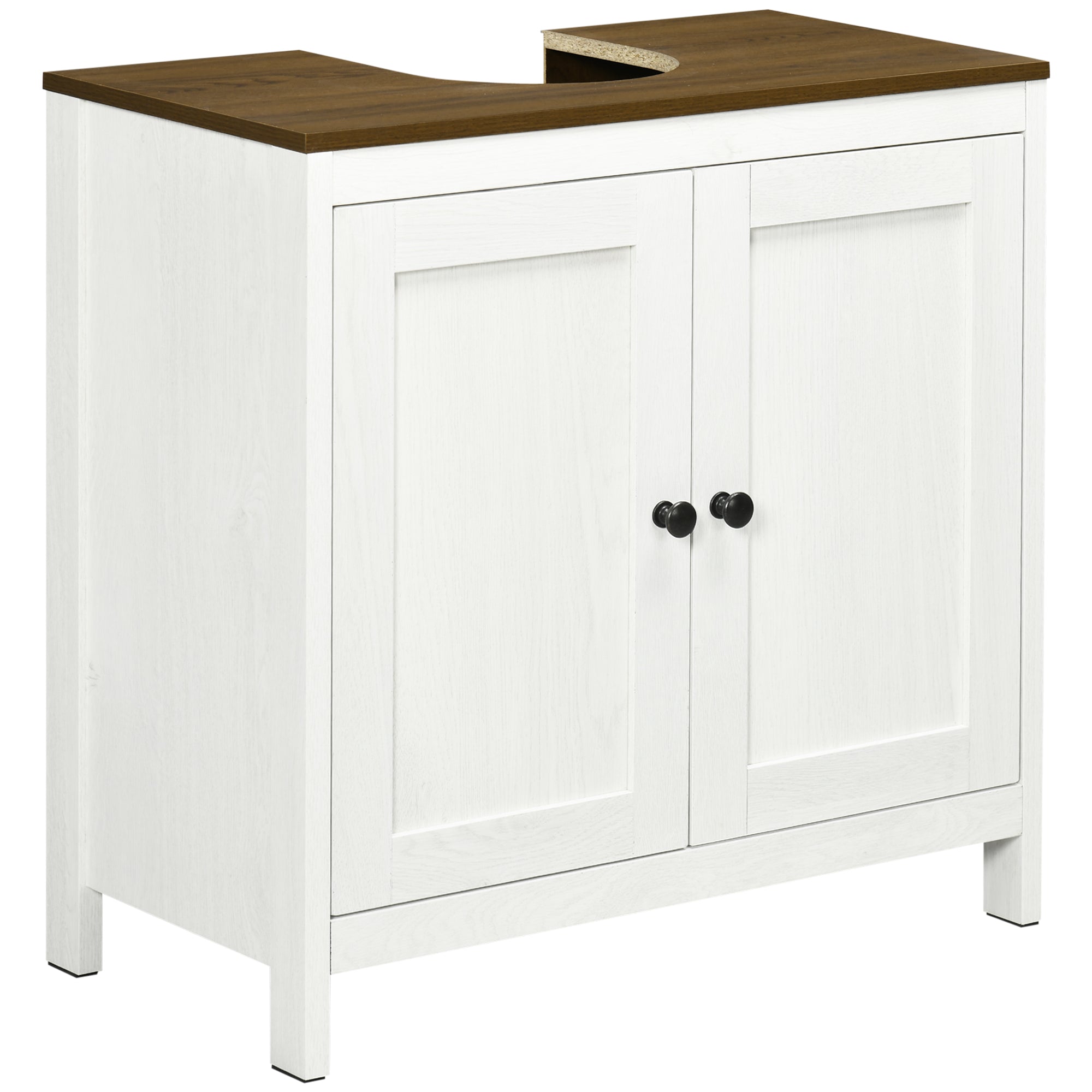 Meuble sous lavabo meuble de salle de bain 2 portes avec étagère 60 x 30 x 60 cm blanc et aspect bois