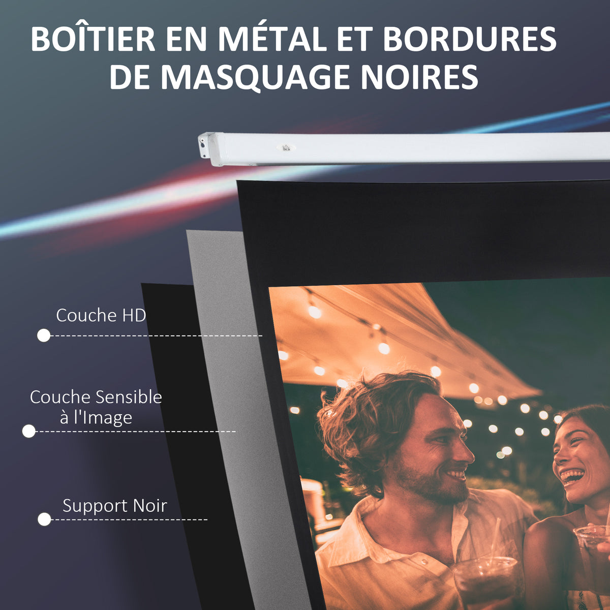 Écran vidéoprojecteur 100 Pouces, 16:9 4K HD écran de projection motorisé et électrique, écran de projection tv et home cinéma, montage mural ou plafond, panneau de commande et télécommande