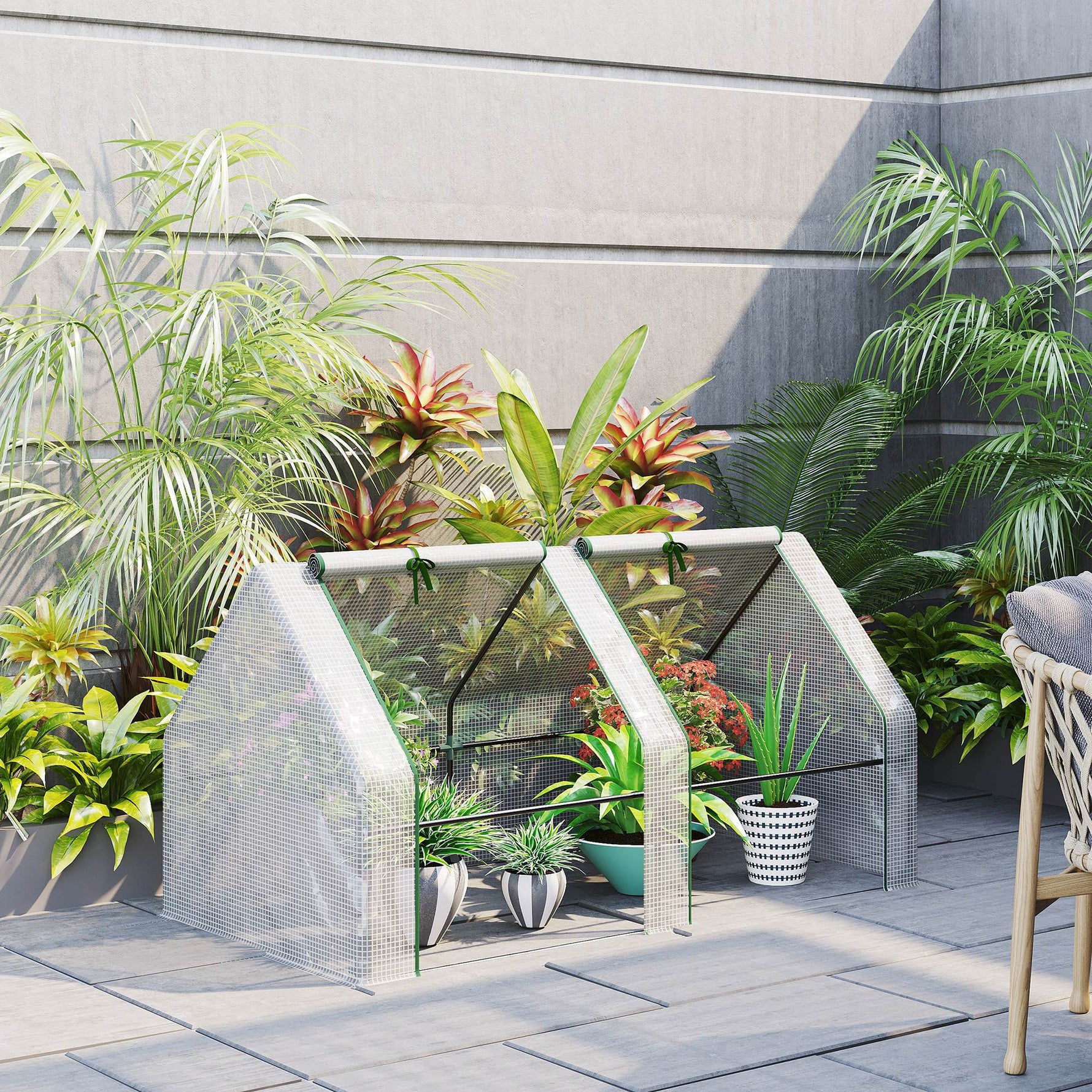 Mini Serre de Jardin mini serre tunnel 180L x 90l x 90H cm toit pointu Acier PE 140 g/m² Anti-UV fenêtres avec