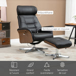 Fauteuil relax avec repose-pied, fauteuil de relaxation avec dossier inclinable, têtière réglable, 80x84x108cm, noir