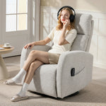Sillón reclinable de masaje y calefacción, sillón de relax de chenilla, respaldo ajustable, giratorio 360°, crema