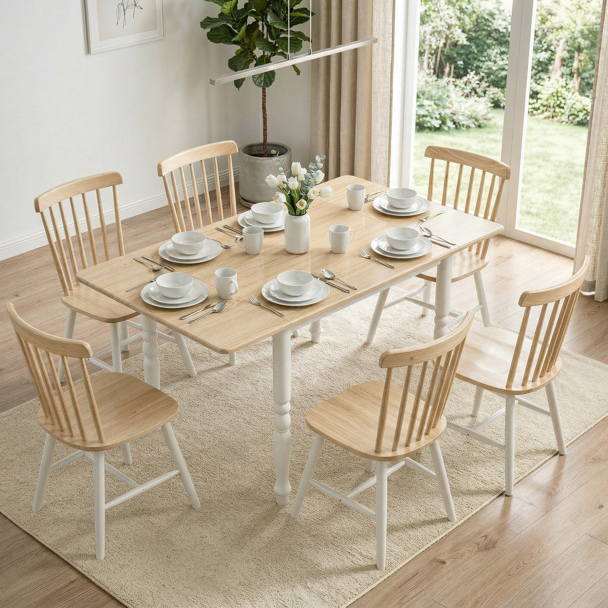 Table à manger pliante pour 2 à 6 personnes 74-134 cm, table de cuisine avec 2 abattants, pieds en acier, bois naturel
