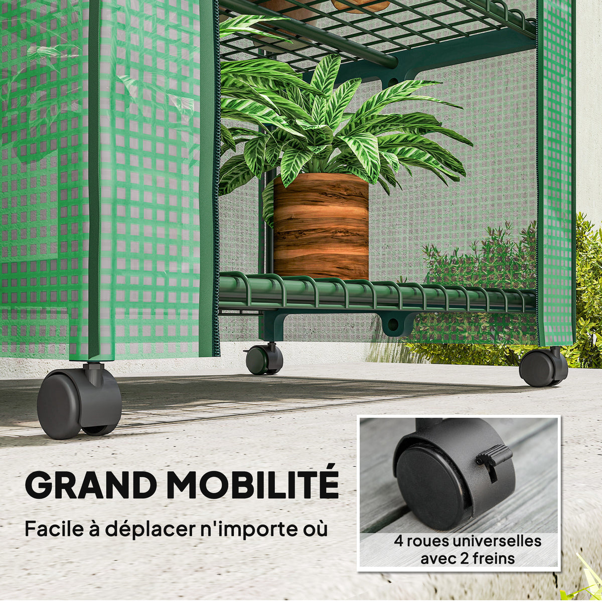 Serre de jardin balcon étagère serre 4 niveaux 69L x 50l x 165H cm acier époxy bâche amovible PE haute densité vert