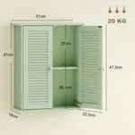 Armoire murale de salle de bain, meuble de rangement suspendu avec 2 portes persiennes et étagère réglable, vert