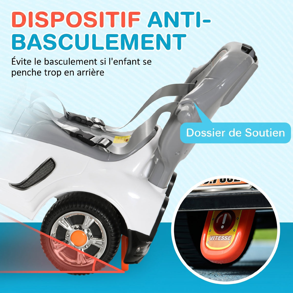 Porteur enfants, porteur bébé voiture à pousser 3 en 1 avec robot thème, pédales, poignée parentale, blanc
