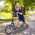 Geländegängiger Kinderroller Fahrradroller ab 5 Jahren, große Luftreifen, verstellbarer Lenker, Griffe, Bremsen und Ständer, für Erwachsene und Kinder, Stahl, Schwarz