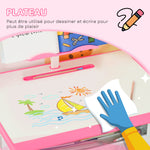 Bureau et chaise pour enfant avec support de lecture casier crochet et porte stylo 60 x 45x 90-102 cm rose