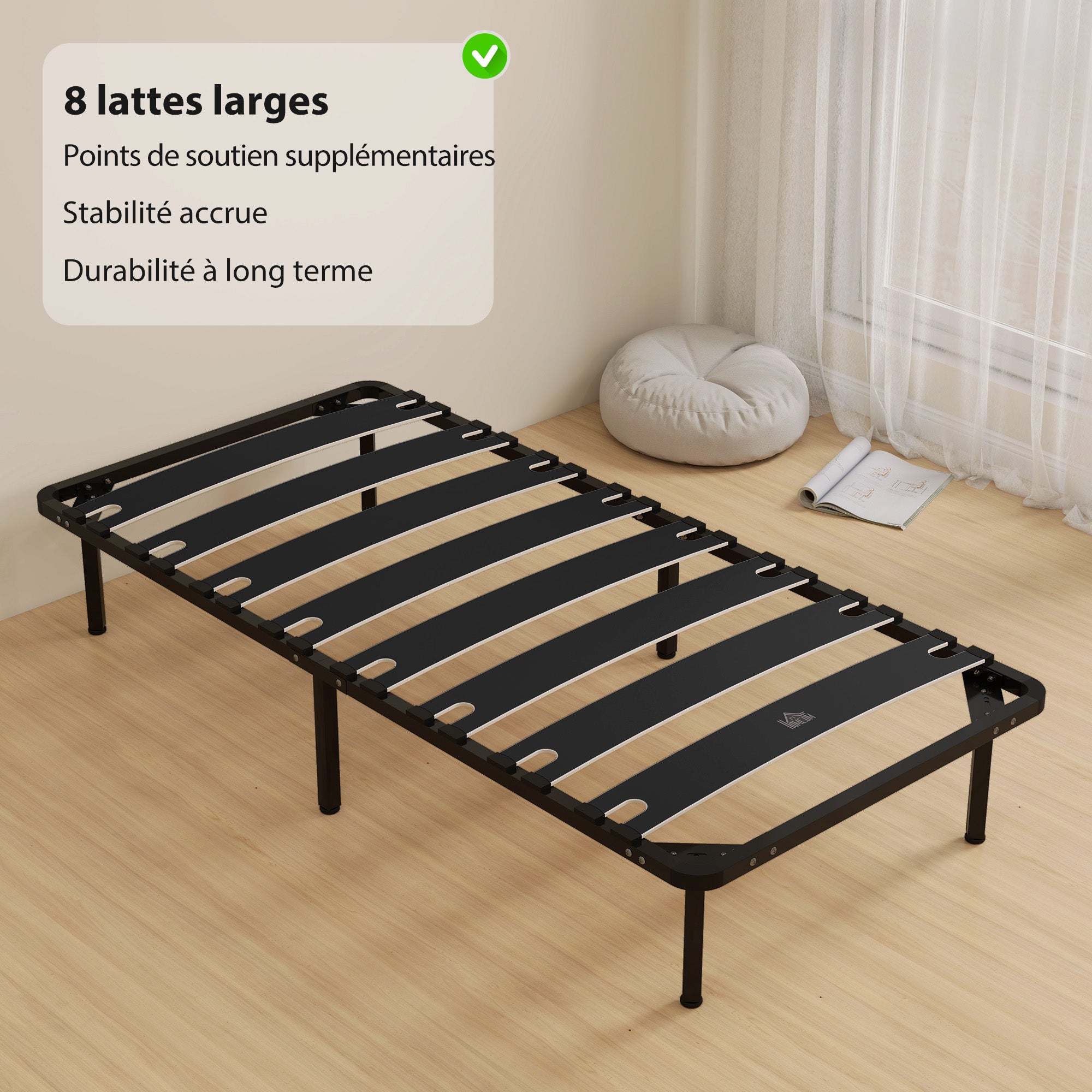 Bettgestell 90 x 190 cm, Einzelbett mit Lattenrost aus Massivholz und Fußteil, mit Stauraum darunter, schwarz