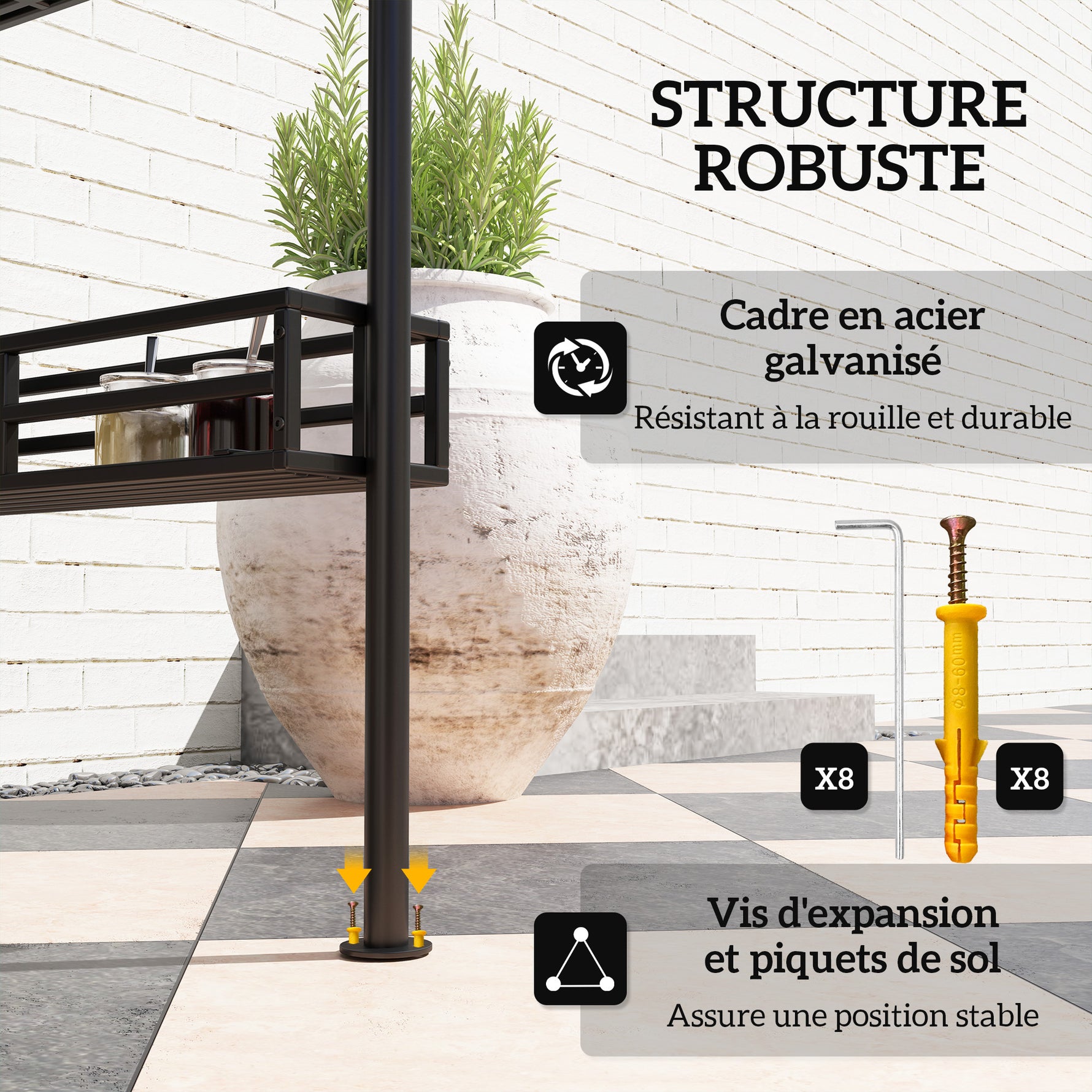 Tonnelle de barbecue auvent de réception pour jardin crochet au plafond étagères et paniers 240 x 150 x 257 cm beige