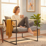 Fauteuil salon, fauteuil d'appoint rembourré en velours imprimé, large assise et structure en acier, 77x91x80cm, gris
