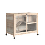 Cage à lapin clapier sur roulettes petit enclos animaux en bois massif 2 étages toit ouvrant plates-formes 91,5 x 53,3 x 73 cm bois naturel