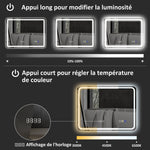 Miroir salle de bain Bluetooth avec éclairage LED 50 x 70 cm, miroir lumineux mural avec horloge, antibuée, argenté