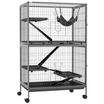 Cage pour rongeurs Multifonction 4 Plateformes 3 rampes 4 Portes dim. 80L x 52l x 128H cm acier Gris argenté Noir