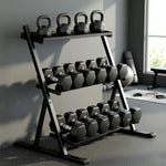 Support pour haltères à 3 niveaux, support de poids réglable en acier pour haltères, kettlebells, noir