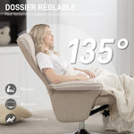 Fauteuil relax inclinable 135° pivotant 360° avec repose-pieds revêtement tissu beige