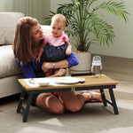 Table de lit pliable et réglable, plateau de lit pour ordinateur portable en bambou - plateau inclinable, tiroir, chêne