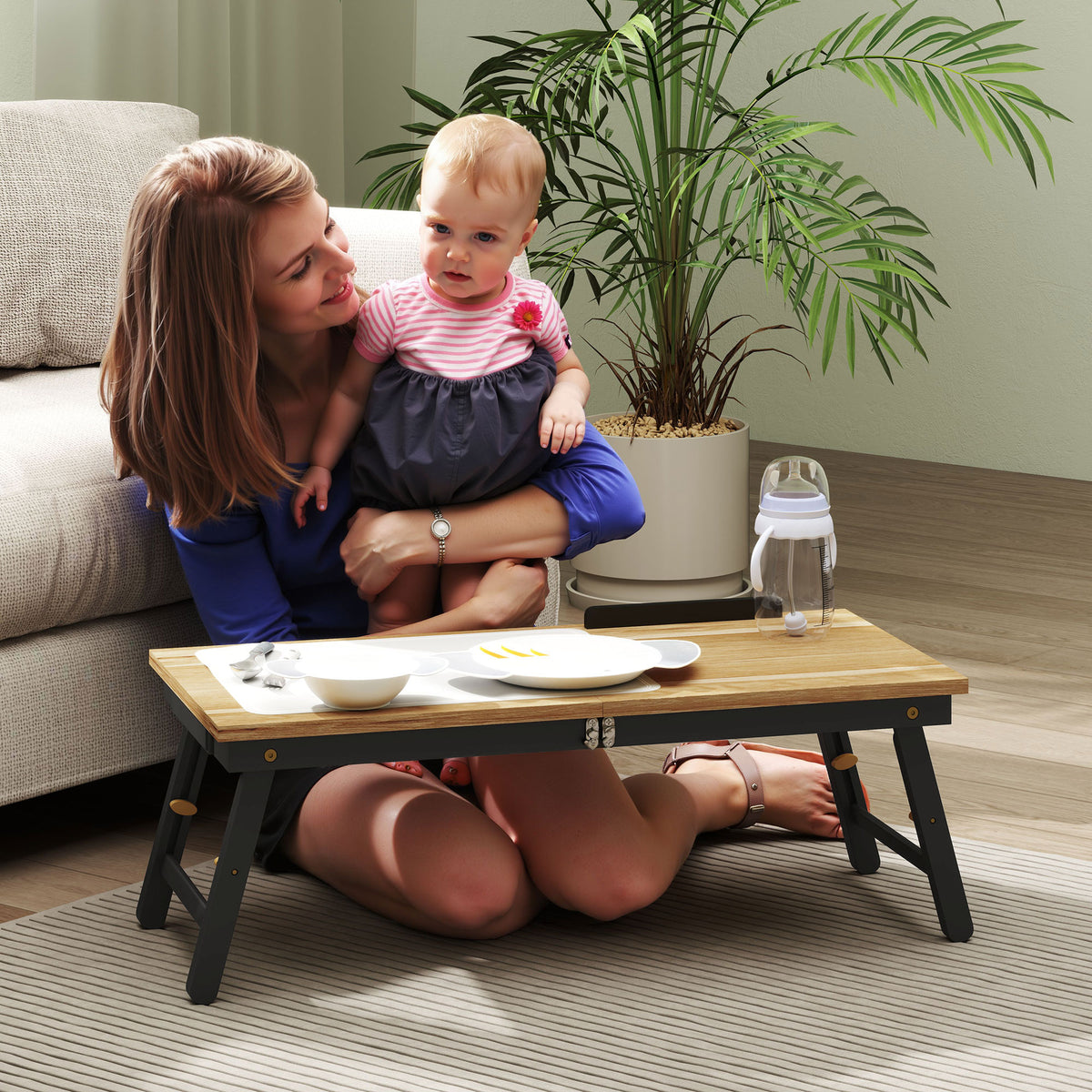 Table de lit pliable et réglable, plateau de lit pour ordinateur portable en bambou - plateau inclinable, tiroir, chêne