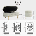 Banc de rangement, bout de lit en velours avec couvercle, pieds en métal, capacité 72 L, 108x44x43,5cm, crème-2