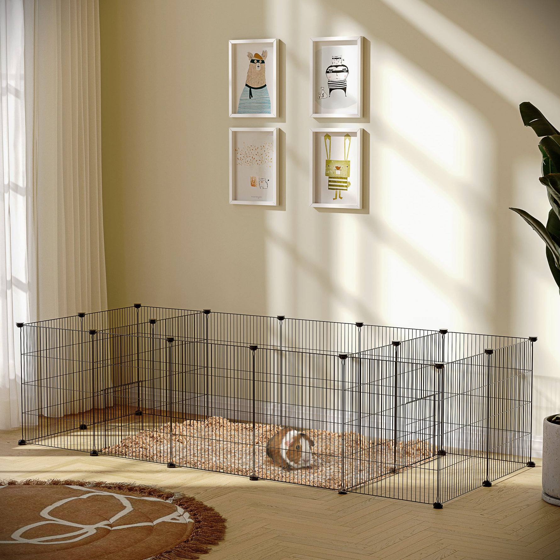 Lot de 2 enclos parc modulable pour petits animaux lapins rongeurs chiots 36 panneaux en fil d'acier 4 portes noir