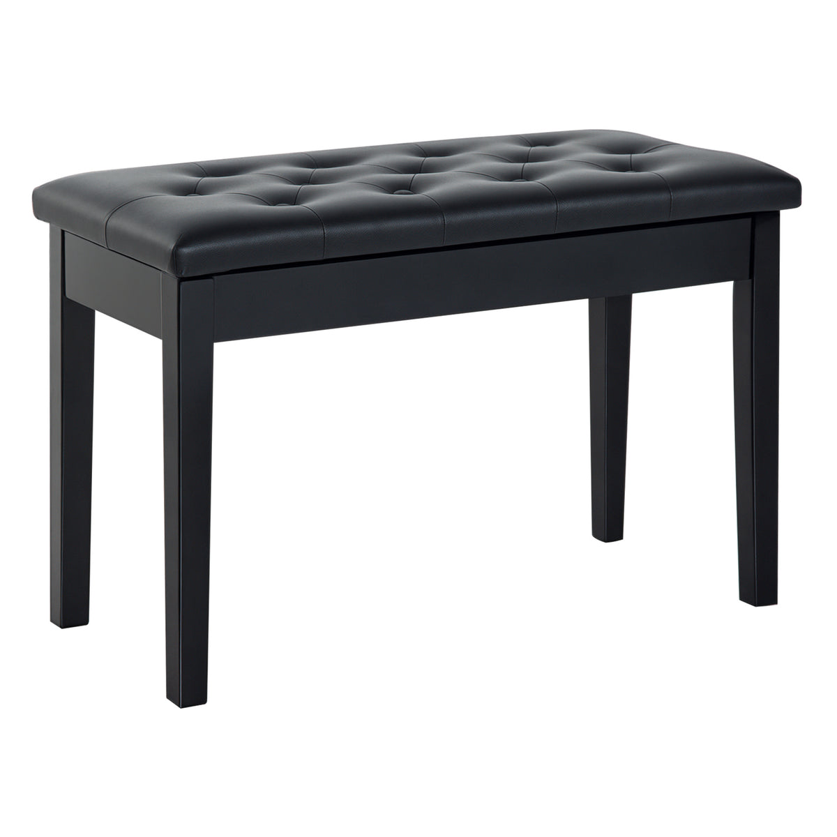 Banquette tabouret siège pour piano avec coffre de rangement pied bois caoutchouc assise capitonnée noir