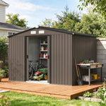 Abri de jardin 5,4 m² 2,77 x 1,95 x 1,92 m kit de fondation porte coulissante ventilations acier galvanisé, marron