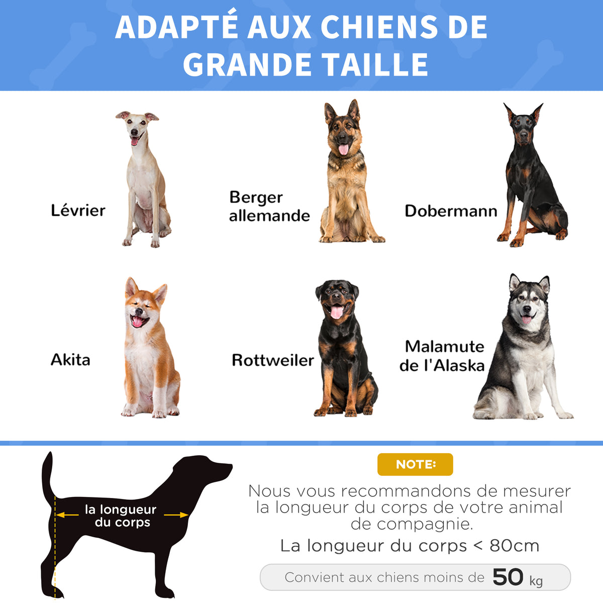 Lot de 2 Lits sur pieds XXL pour chien chat lit de camp animal 122L x 92l x 23H cm marron clair