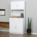 Credenza alta da cucina, armadio da cucina, 4 ante, cassetto, piano di lavoro e ripiani regolabili, 80x40x180 cm, bianco