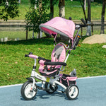 Grow-with-Me Kids Tricycle, Foldable Sun Canopy, Removable Telescopic Handle, 95 x 50 x 106 cm, Steel, Pink