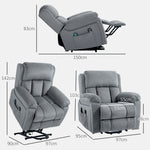 Fauteuil releveur électrique avec fonction massage et chaleur inclinaison réglable revêtement synthétique tissu gris