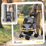 Poussette pour chien et chat pliable, 4 roues avec freins, tissu Oxford 300D imperméable, panier de rangement, gris