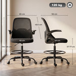 Chaise Bureau Ergonomique avec Soutien Lombaire Réglable, Chaise de Dessin en Maille, Accoudoirs Relevables, Noir