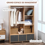 Kleiderschrank Aufbewahrungsschrank mit Kleiderstange, Vorhängen und 3 herausnehmbaren Stoffschubladen, 105 x 48 x 160 cm, natur