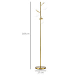 Lampadaire sur pied salon en métal avec 3 abat-jours globe blanc verre dépoli 40W Ø 27 x 169H cm doré