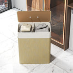Panier à linge double avec couvercle, panier à linge en bambou 100 L avec poignées en corde