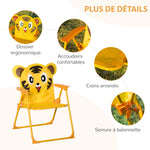 Ensemble Salon de Jardin Enfant 4 pcs Design Tigre - Table Ronde + 2 chaises Pliables + Parasol - métal époxy Oxford Jaune
