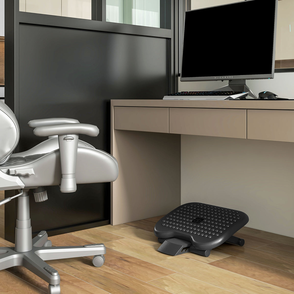 Repose-pieds ergonomique de bureau hauteur et inclinaison réglables 46 x 35 cm noir