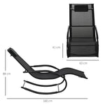 Chaise longue à bascule rocking chair ergonomique avec tétière accoudoirs métal galvanisé textilène 62l x 150P