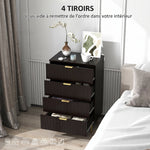 Commode 4 tiroirs commode chambre meuble de rangement moderne avec poignées et pieds dorés, dim. 60 x 40 x 96 cm, noir